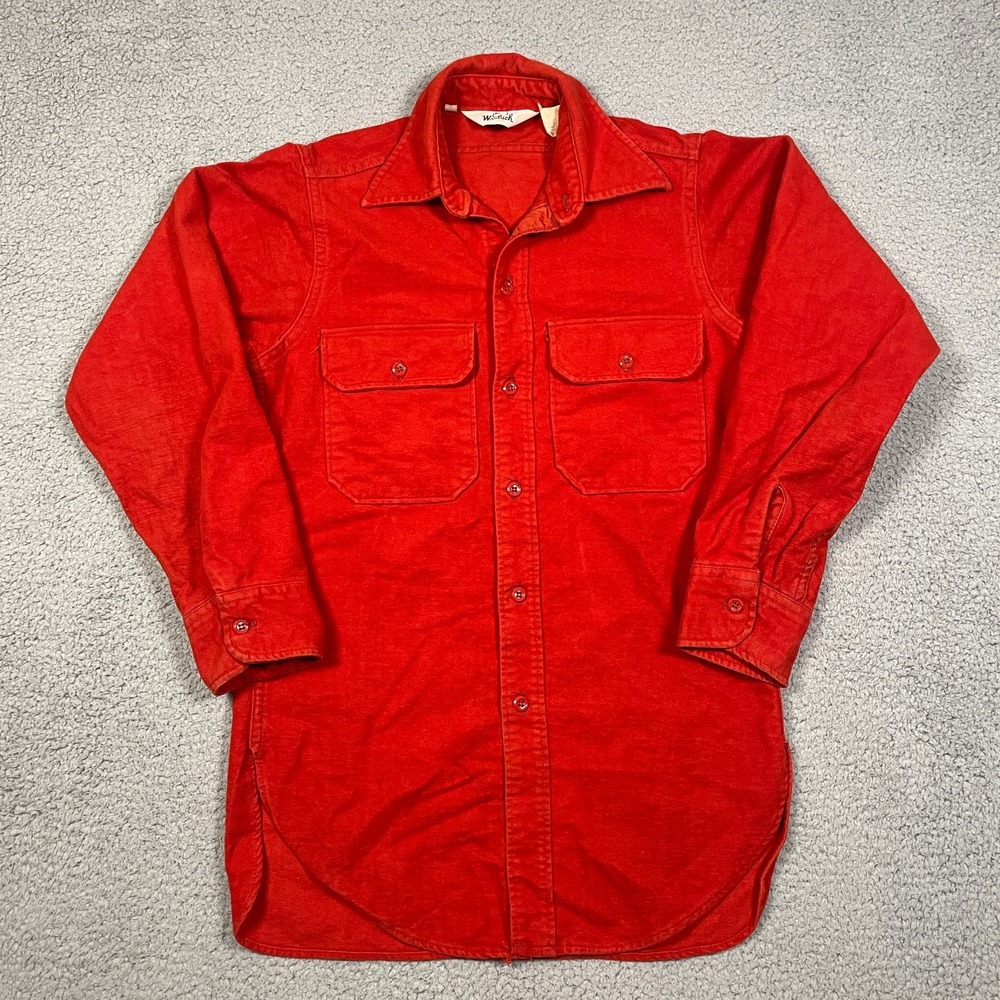 Vintage Woolrich Chamois Flannel Shirt Size S Red Heavy Cotton 1571 70s USA Made